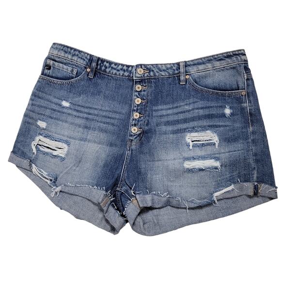 Kancan Lyric Ultra High Rise Distressed Button Fly Denim Shorts Women's 3XL - Picture 3 of 9